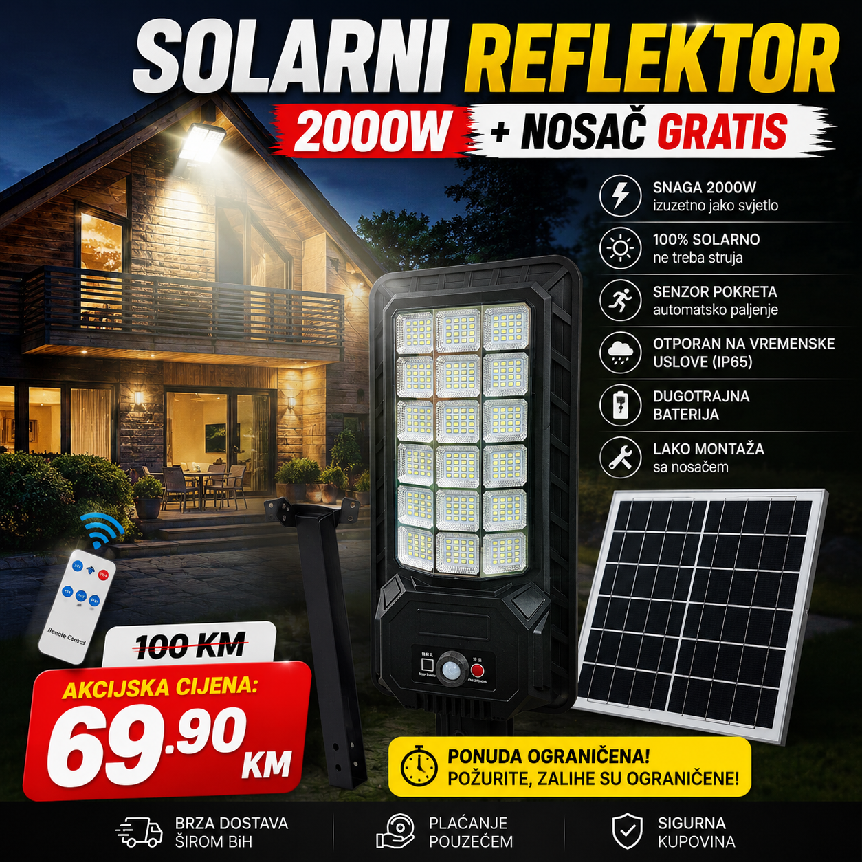 Solarni Reflektor Sa Nosačem 2000w