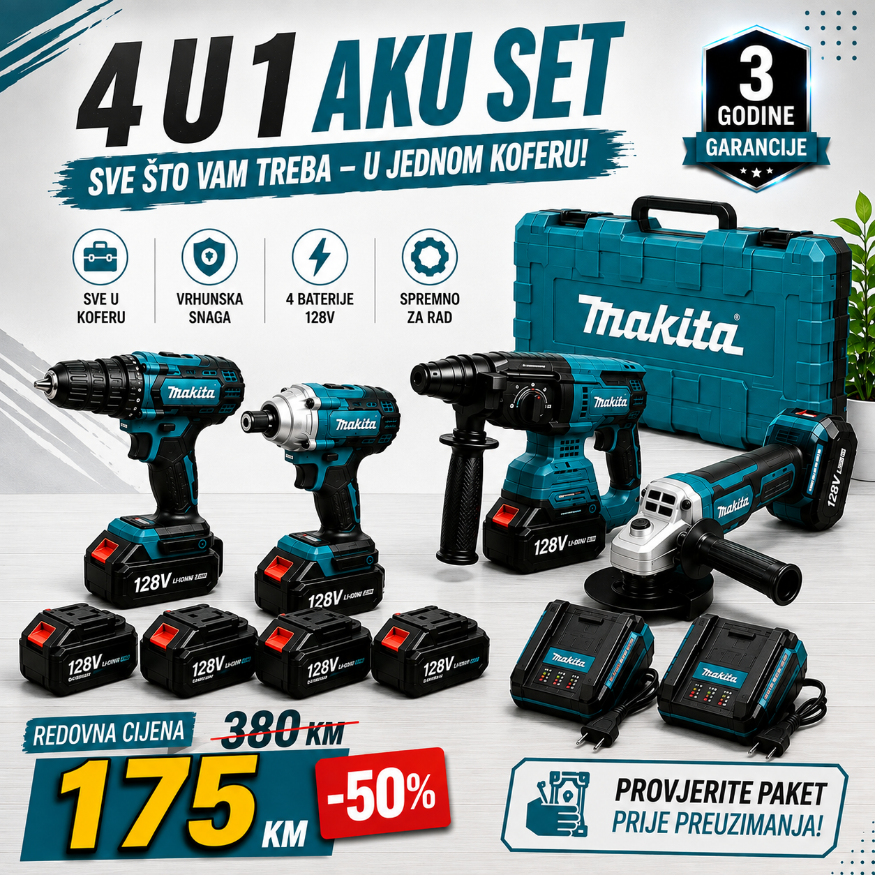 AKU MAKITA SET 4 U 1 BUSILICA BRUSILICA ODVIJAC HILTI